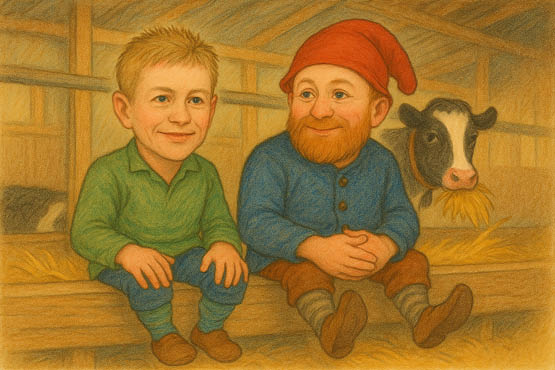 «På krybbekanten" med Kjetil Slettebø og Johannes Hjelmeland. Illustrasjonen er KI-generert.